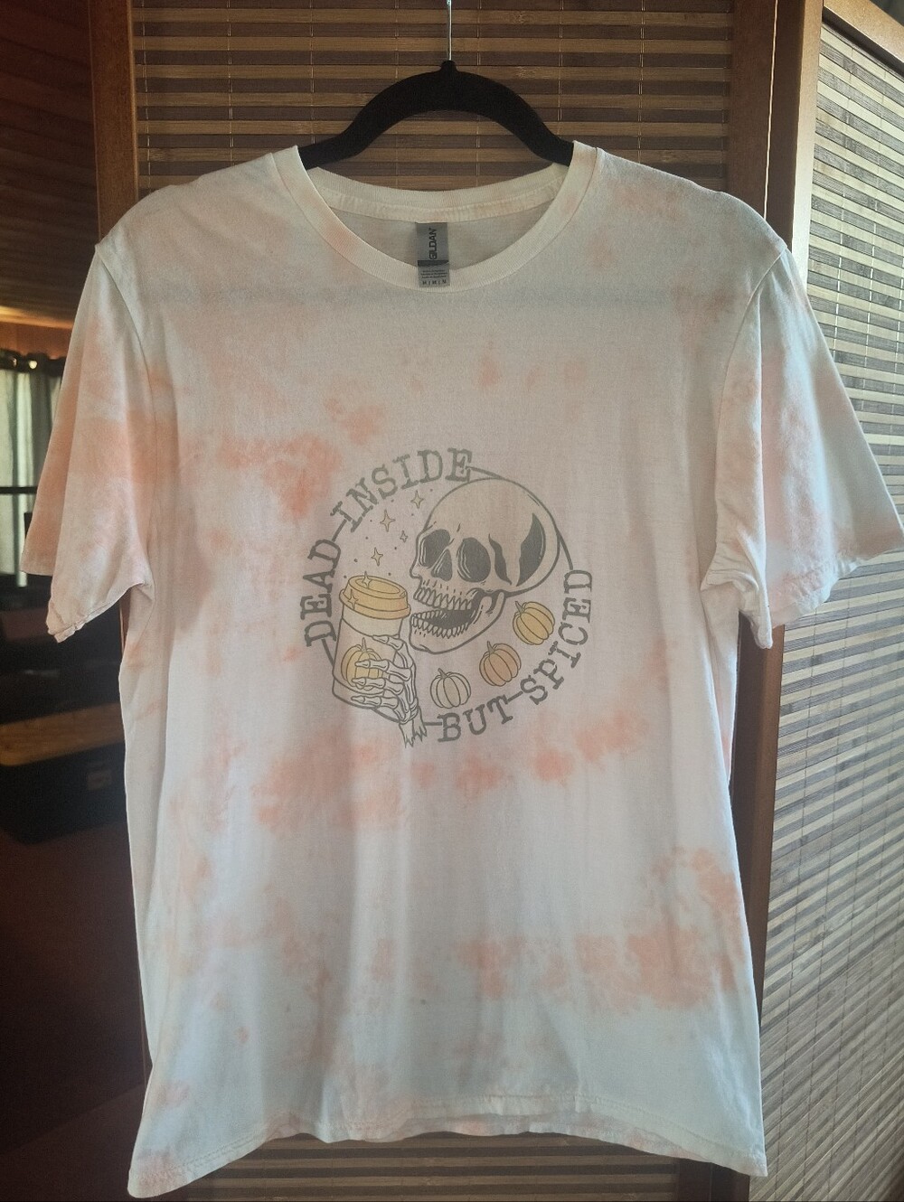 Gildan Light Orange Tie-Dye Skull Pumpkin Spice Dead Inside Graphic White Tee M